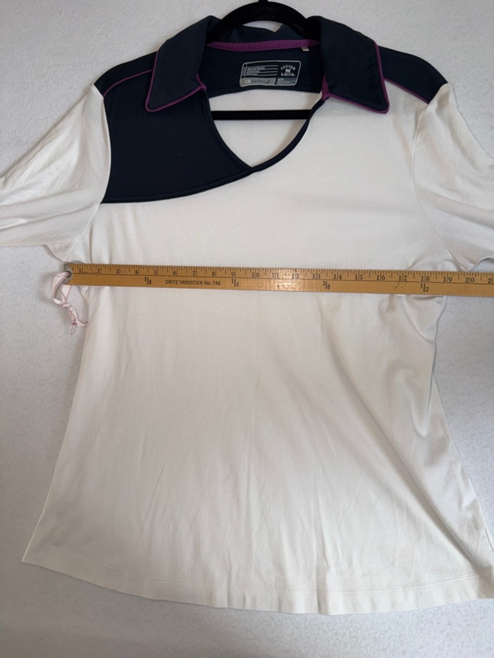 KAPALUA Hawaii Adidas White and Navy Asymmetrical Collar Women's Top - Picture 7 of 8
